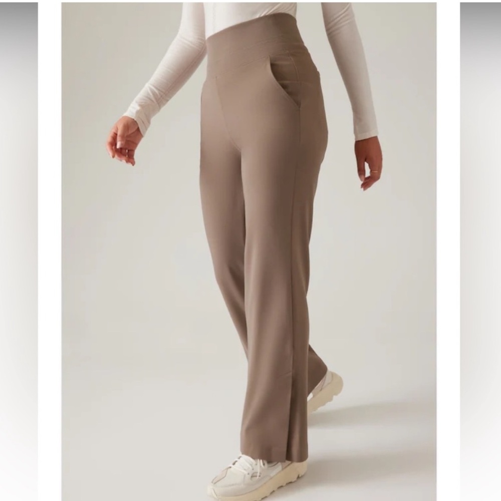 Athleta Venice Flare Pant Pyrite Tan Taupe Slit Ankle Size XL